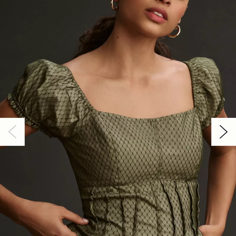 Olive Green Square Neck Puff Sleeve Top